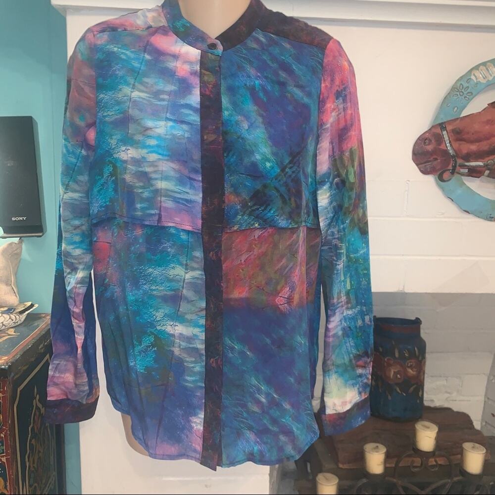 New Abstract Watercolor Patchwork Silk Layered Bl… - image 4